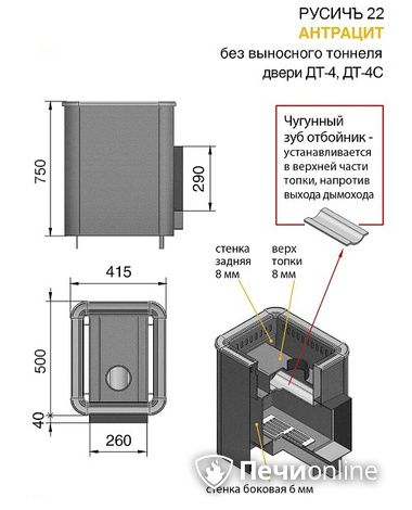 Дровяные печи-каменки Везувий Русичъ Антрацит 22 (ДТ-4С) без выноса в Владимире